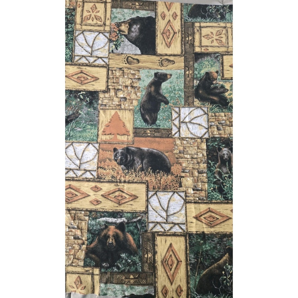Vintage Black Bear Mountain Fabric Springs Industries Cabin Lodge Wildlife 1990s